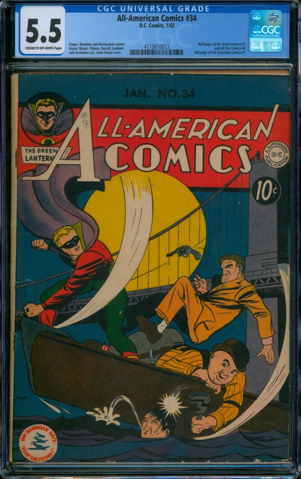 All-American Comics #34 (DC 1942) ⭐ CGC 5.5 ⭐ Golden Age Green Lantern Comic