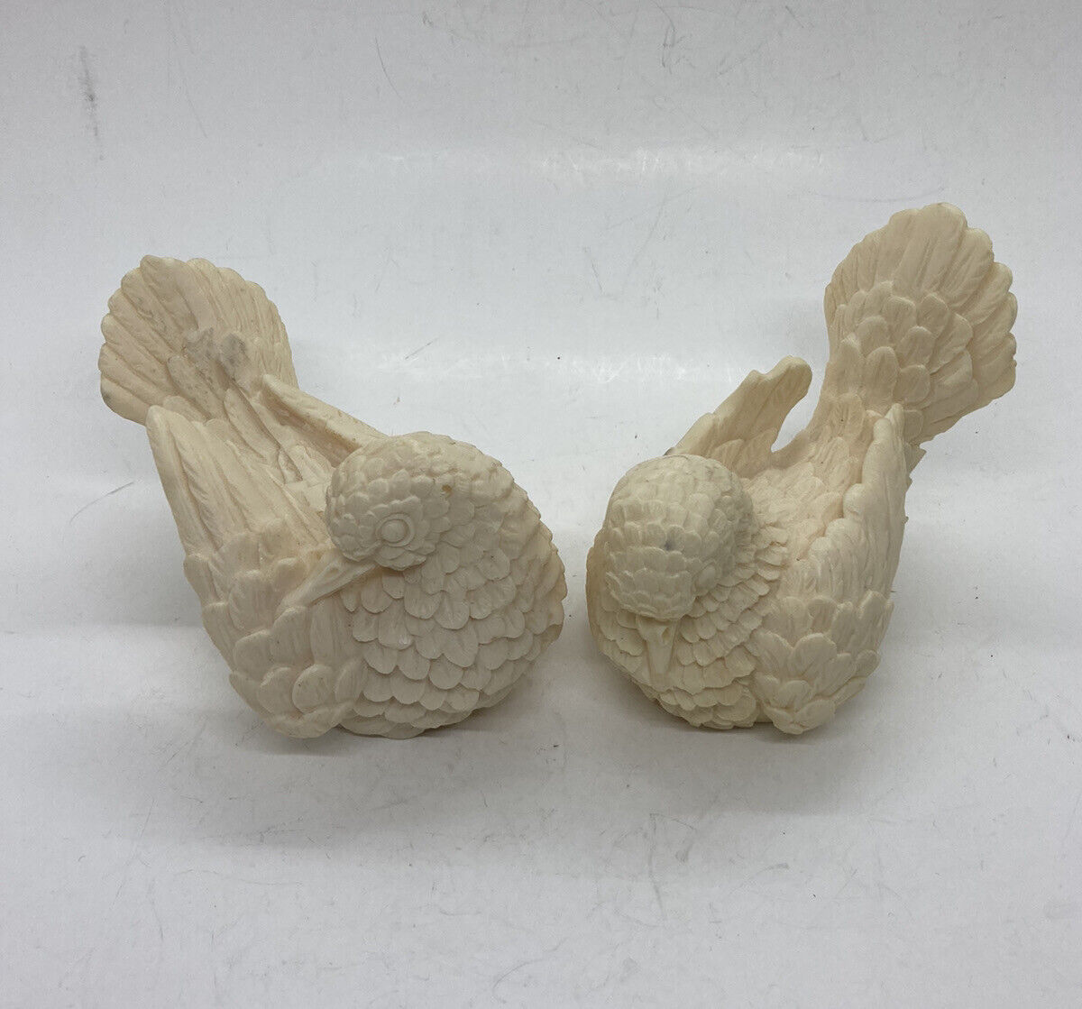 Vintage A Santini White Alabaster Twin Doves Birds Sculptures Set Signed Italy 0