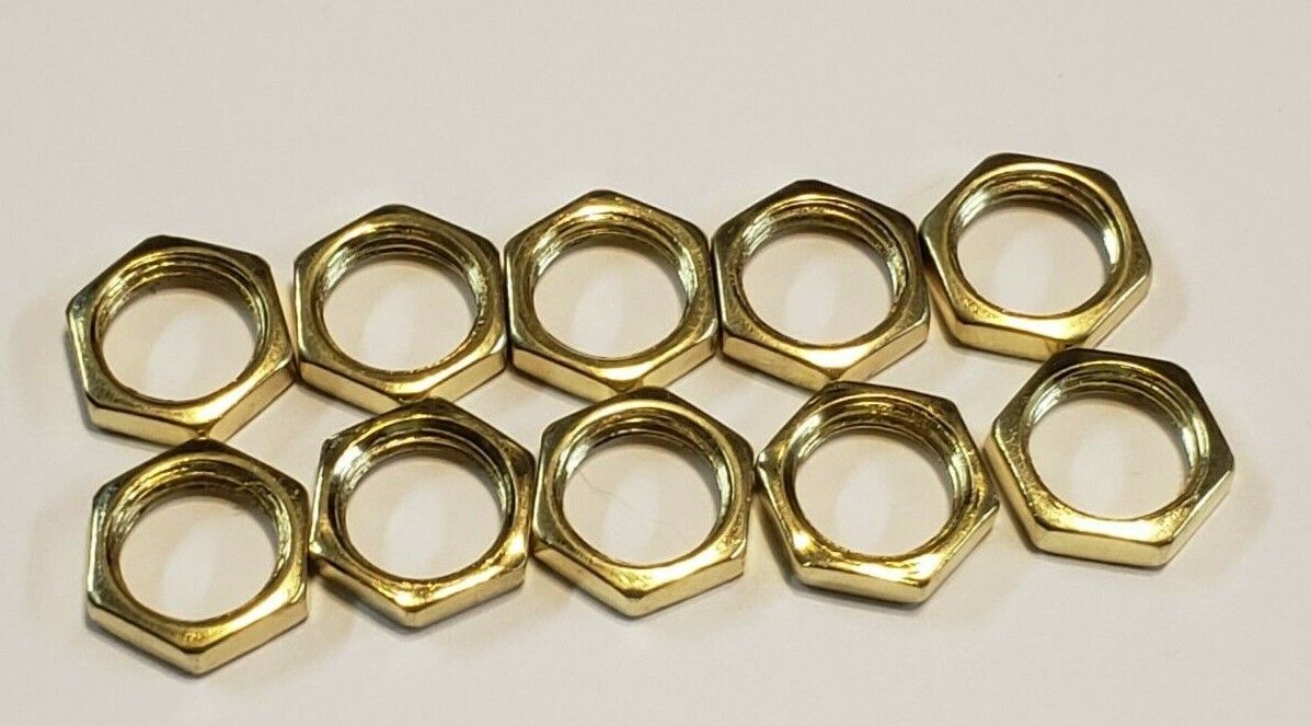 SET OF 10 STEEL BRASS PLATED HEX NUTS 1/2\