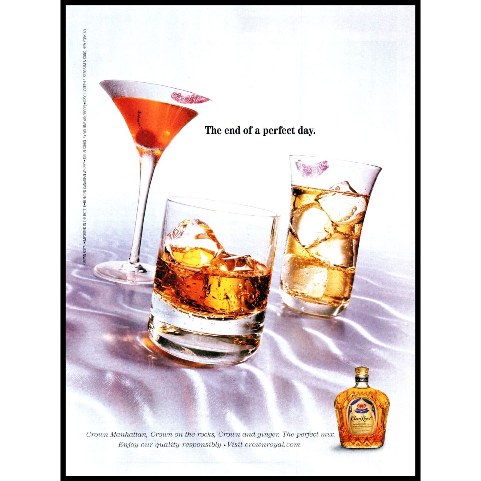 2002 Crown Royal Canadian Whisky Vintage Print Ad Lipstick Kiss Mark Wall Art