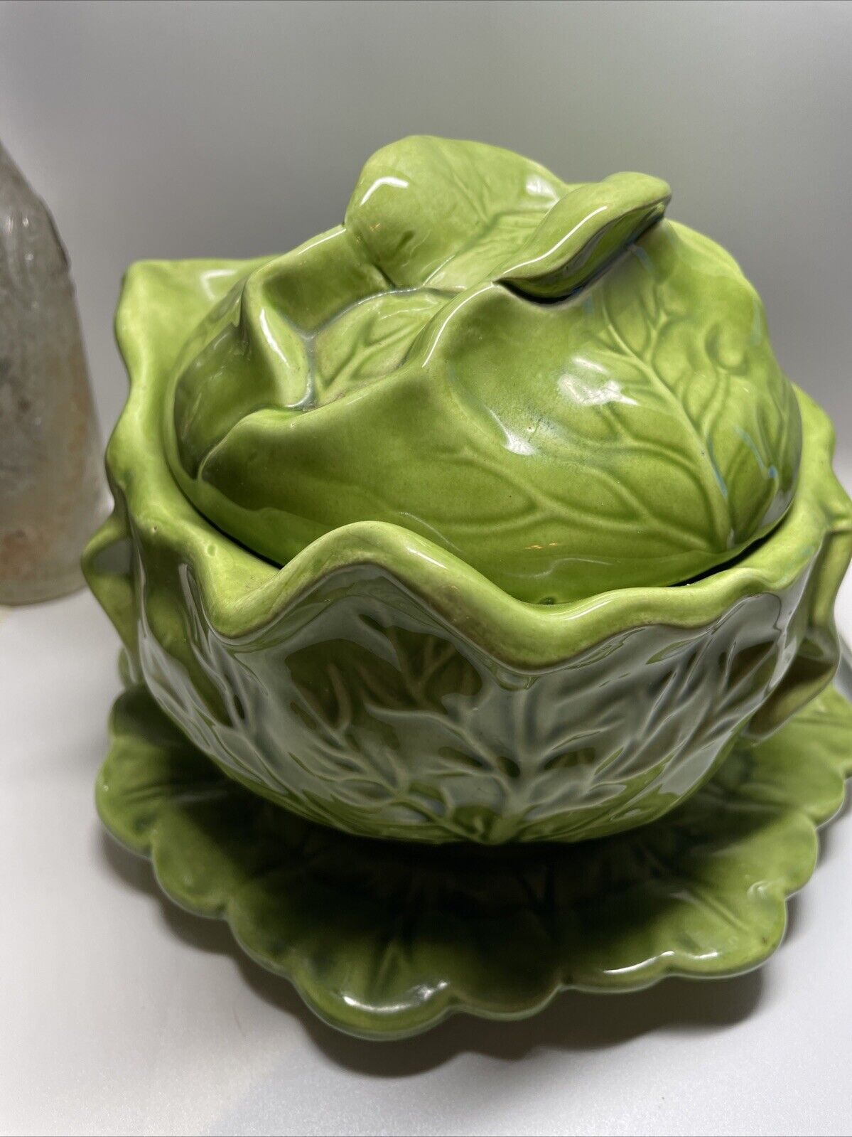 Vtg 1950's Holland Mold 3-Piece Green Lettuce/Cabbage-Shaped Covered Bowl/Tureen