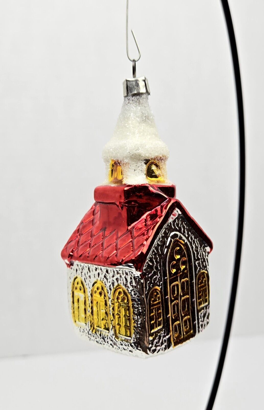 Vintage West Germany Church Christmas Ornament Mercury Glass Mica Red Yellow