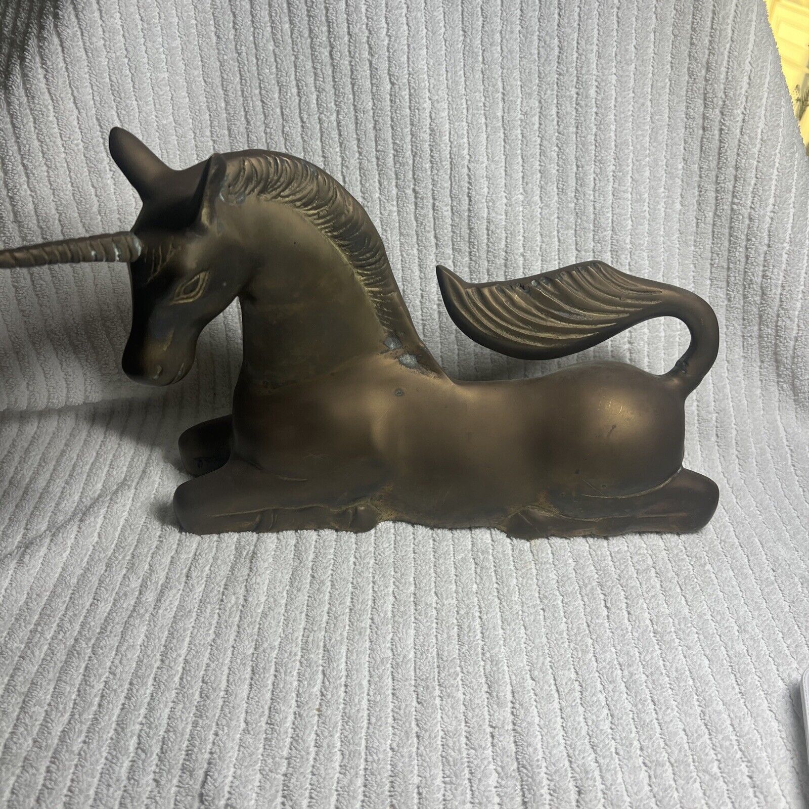 Brass Unicorn Extra Large Vintage Figurine Statue Laying Down 14” 5.5 Lbs.
