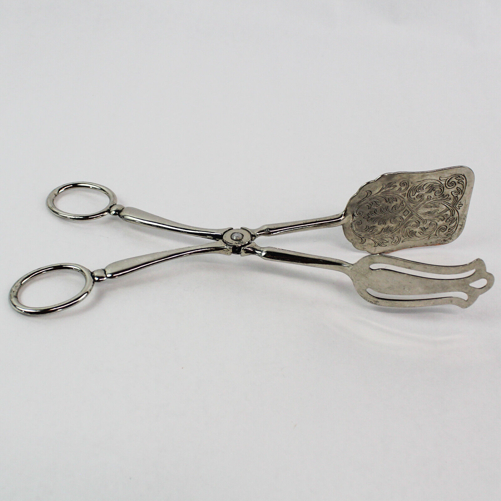 Vintage Silver Plated Pastry Salad Tongs Scissor Style Made In Italy E.P. Zinc