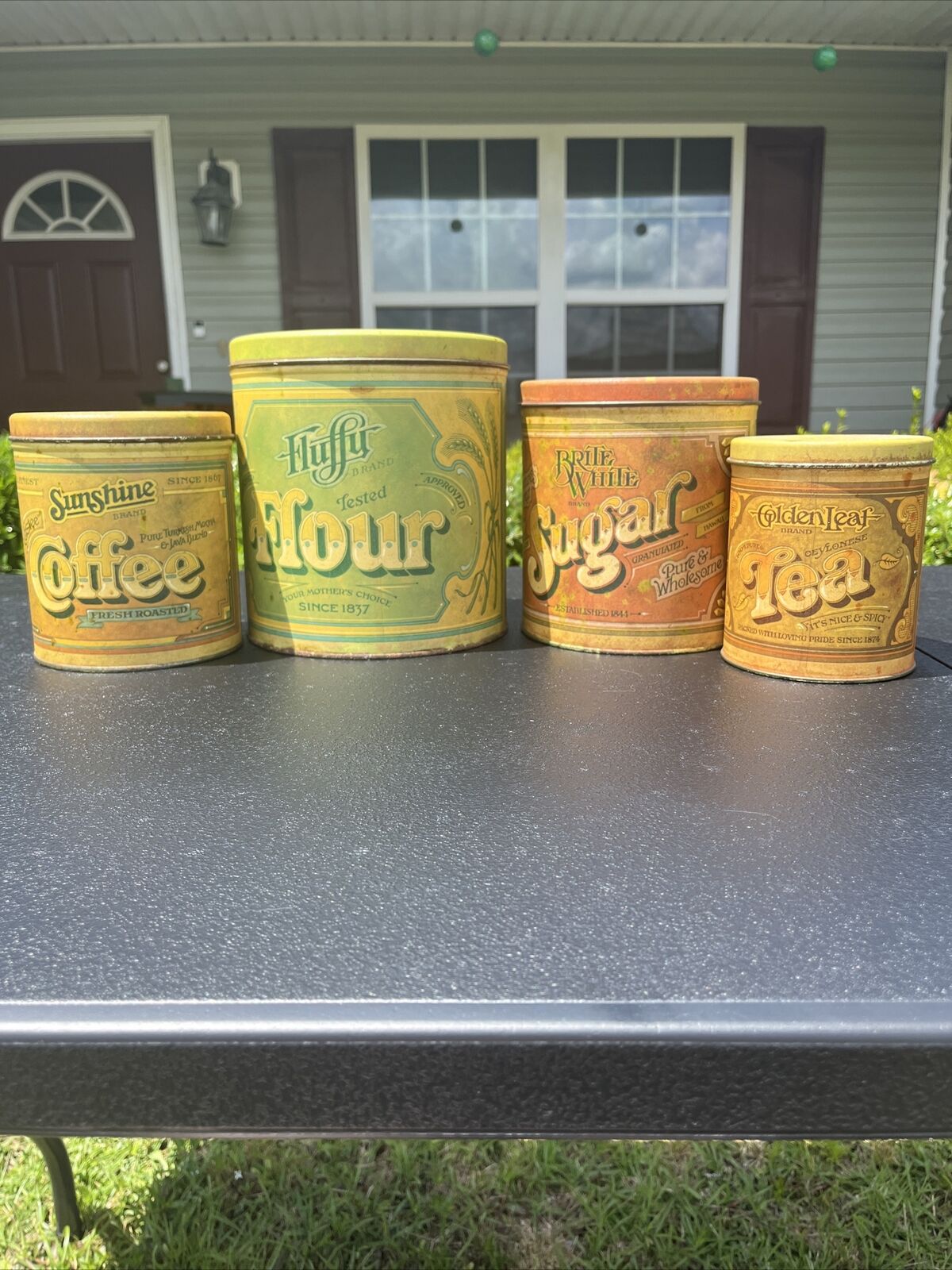 Vintage Set of 4 Ballonoff Canisters Metal Kitchen Decor Coffee Sugar Flour Tea