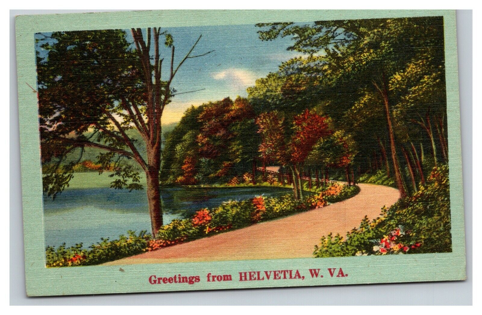 Vintage 1940\'s Postcard Country Road Greetings from Helvetia West Virginia