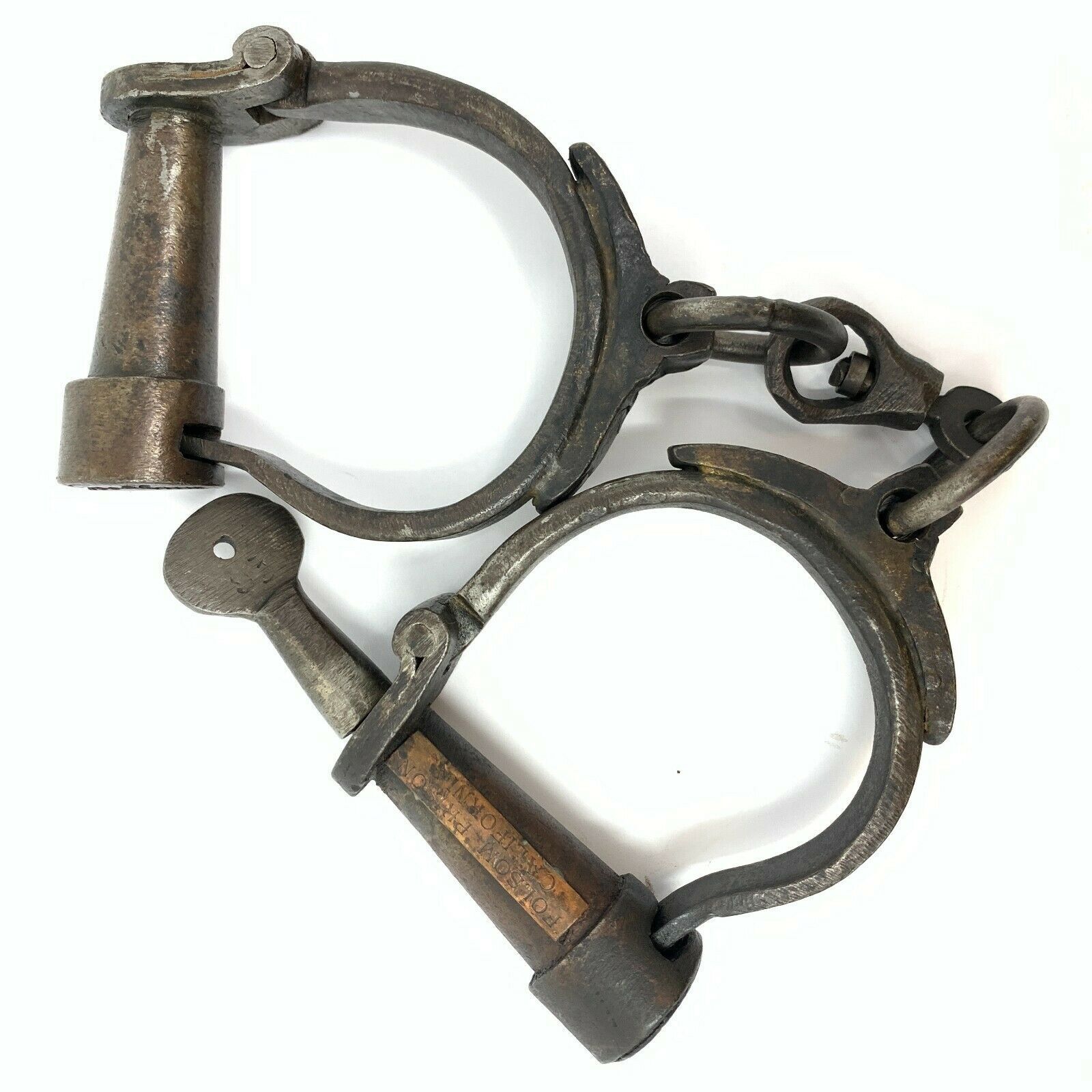 Folsom Prison California Handcuffs Cast Iron With Brass Tag & Antique Finish