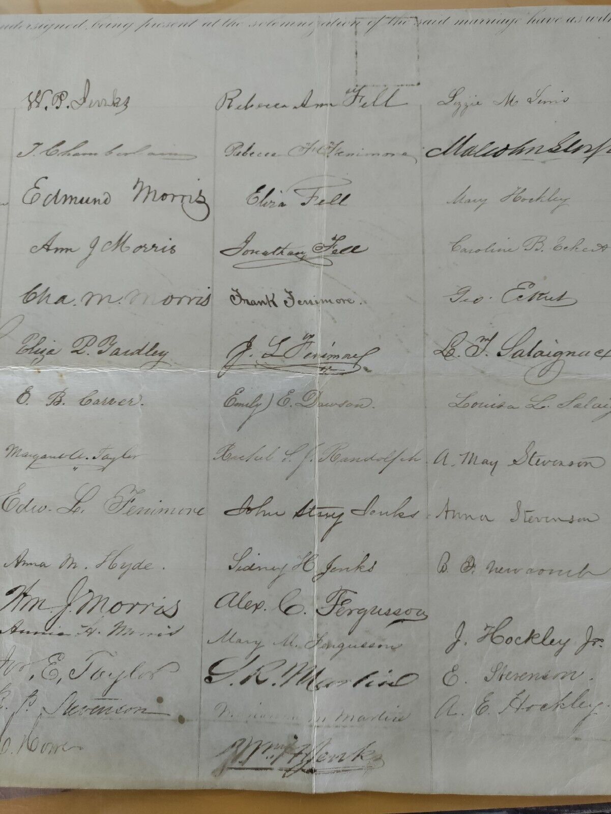 marriage certificate from 1864 with many signatures