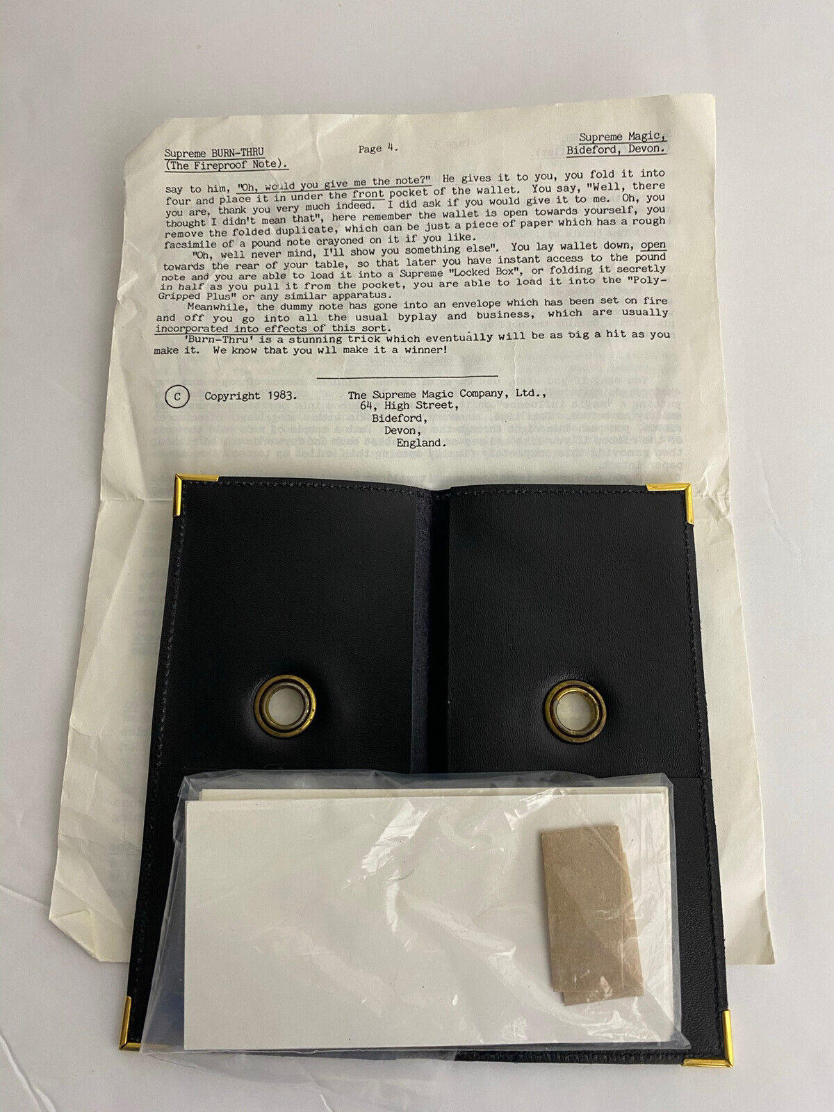 Supreme Magic (UK Magic Company)  Burn-Thru Wallet (with instructions & paper) 