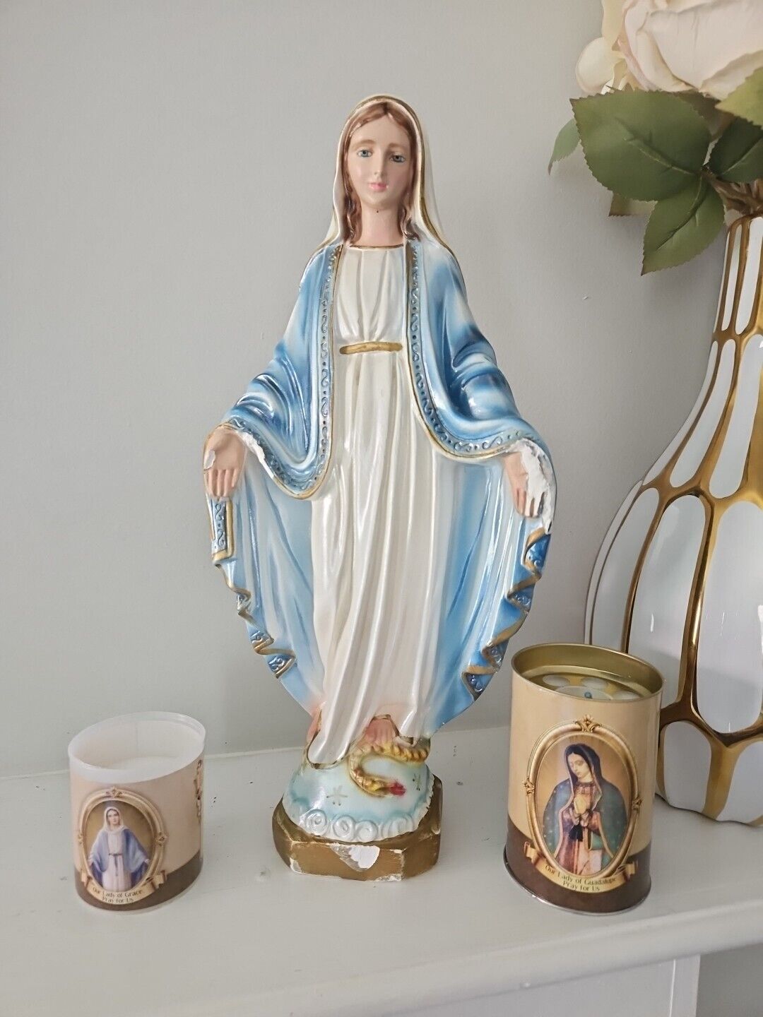 BLESSED VIRGIN MOTHER MARY STATUE  12” Columbia Statuary 1969 ITALY CHALKWARE