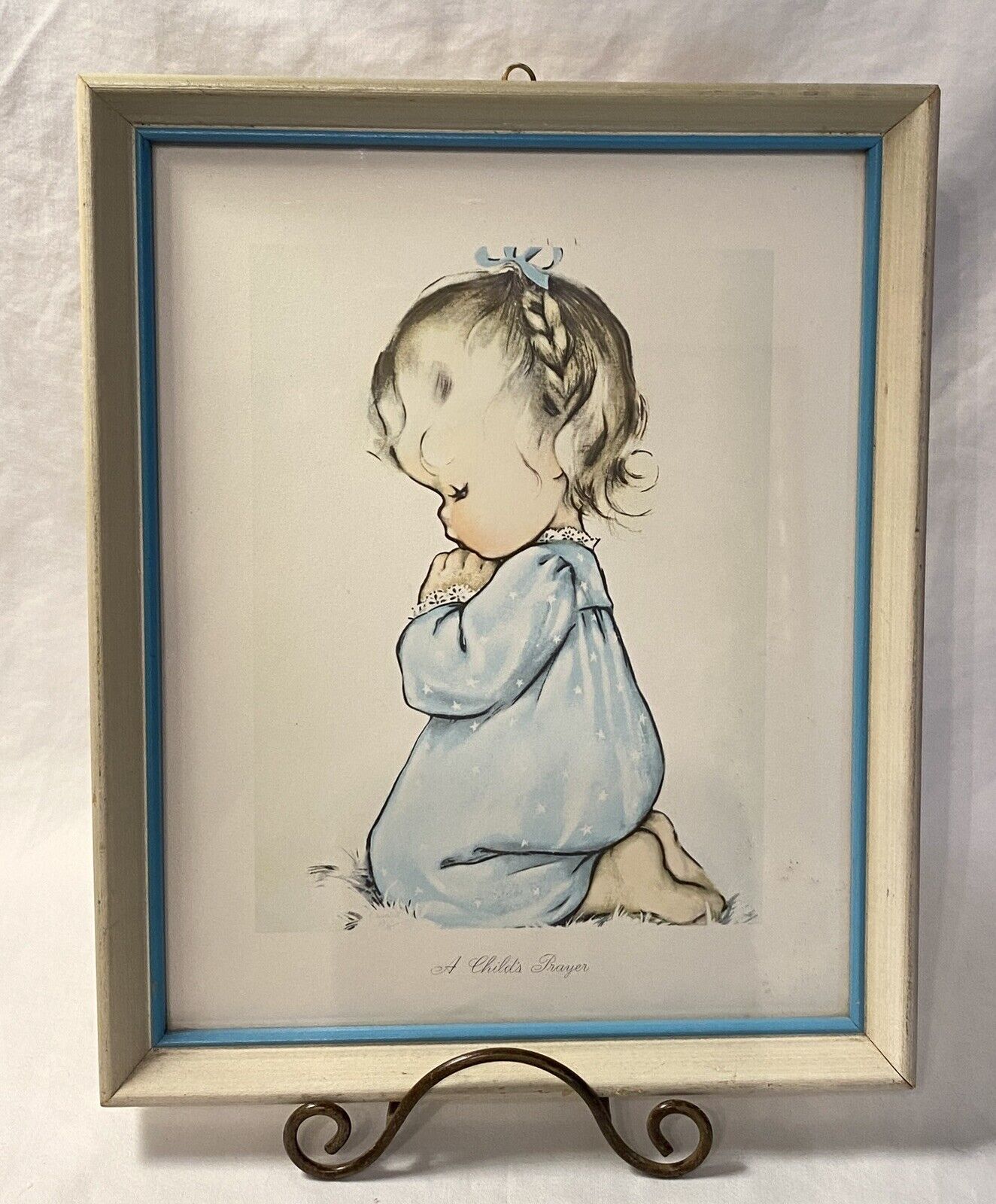 Vintage 1960’s “A Child’s Prayer“ Framed Art With A Personal Dedication 9x11”