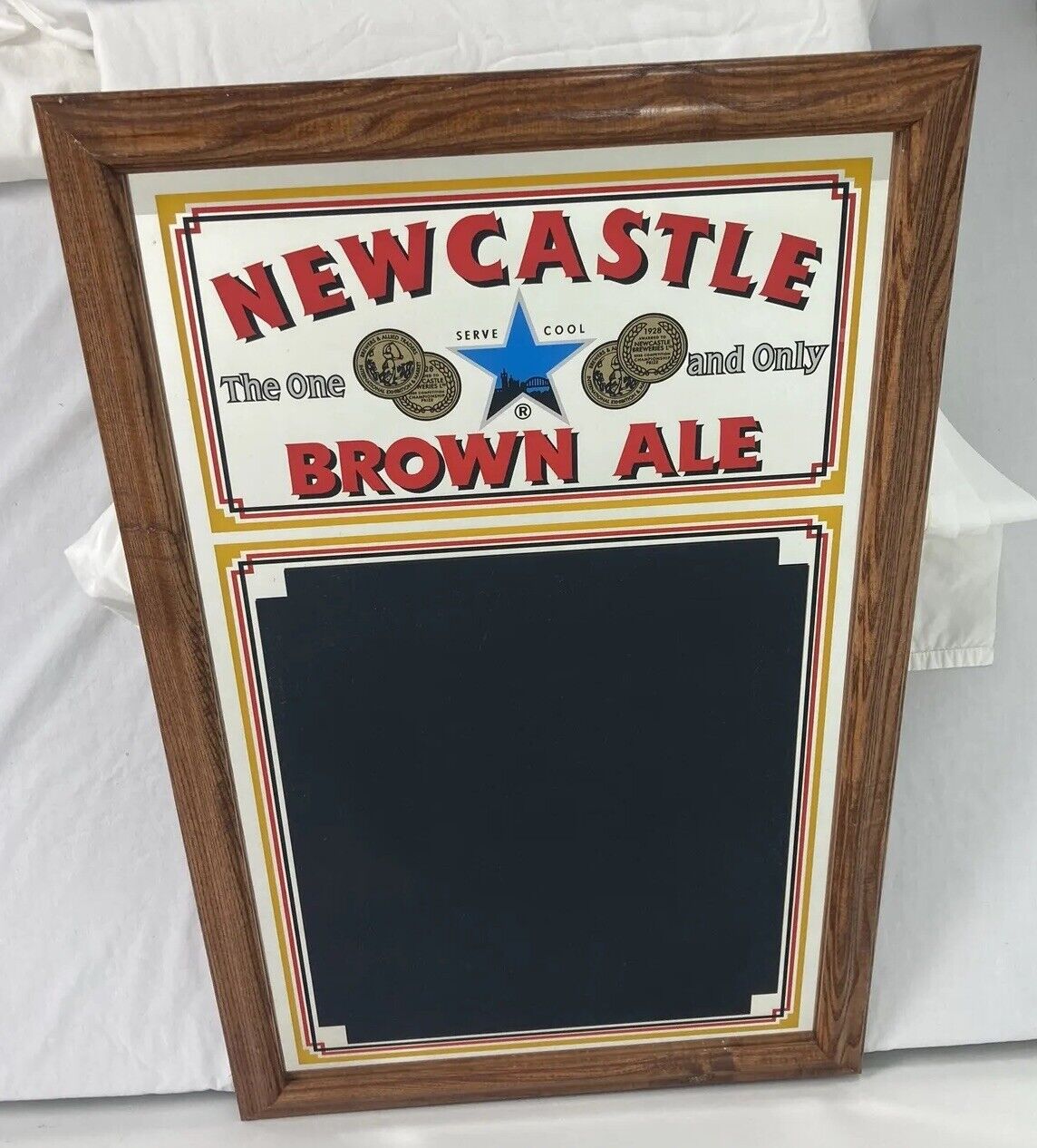 Vintage New Castle Brown Ale Mirror Chalkboard Bar Display 18” x 28” Rare