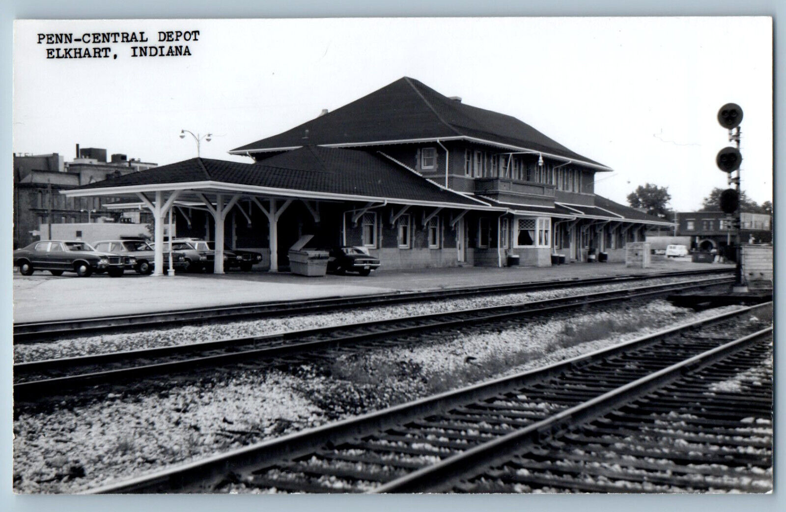 Elkhart Indiana IN Postcard Penn Central Depot c1950's Unposted RPPC Photo