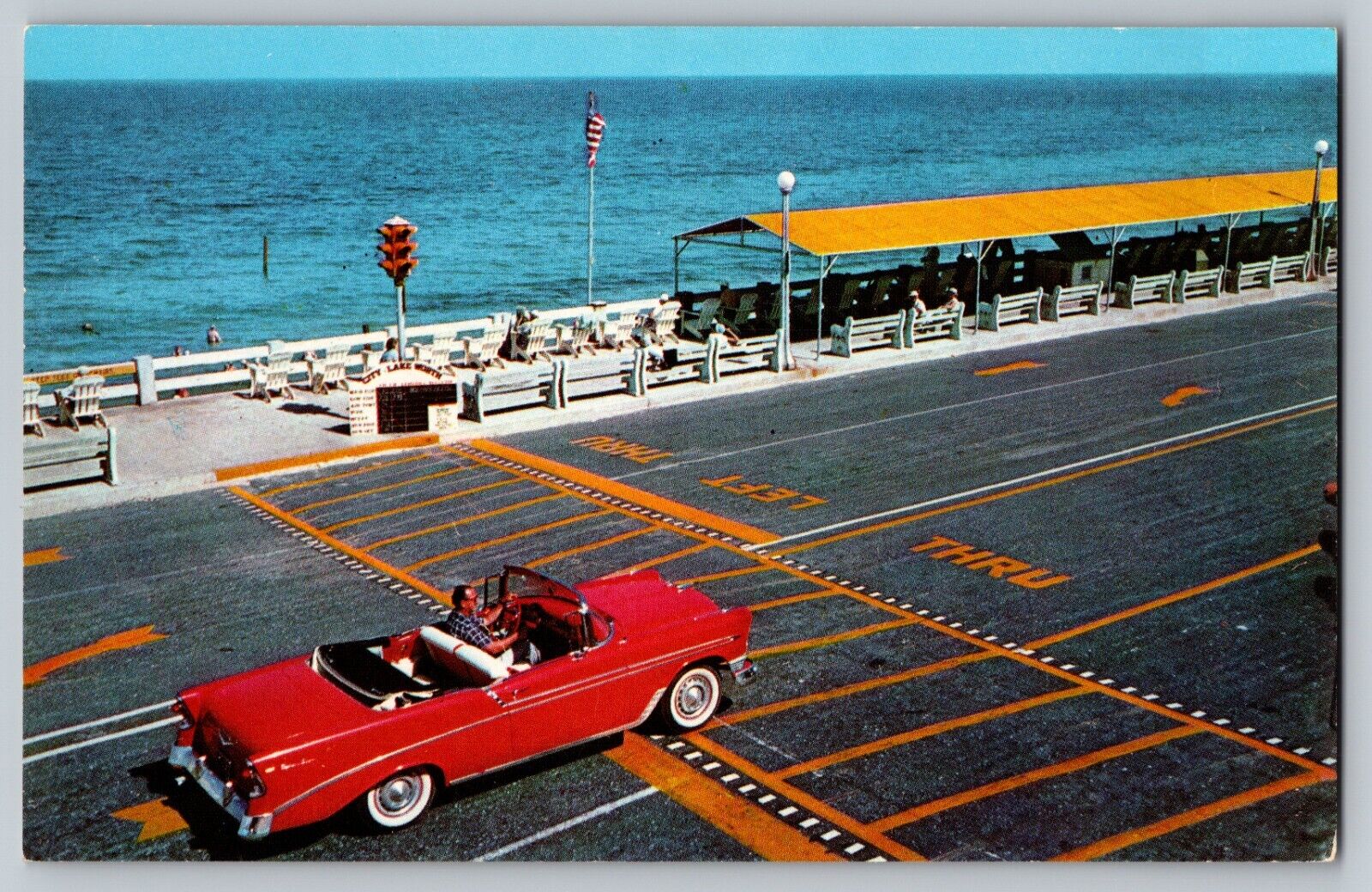 Postcard Entrance Beautiful Beach Lake Worth Florida Red Chevy Bel Air Vintage
