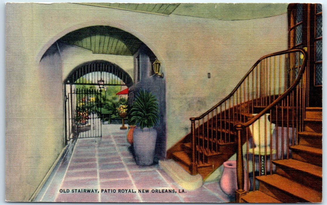 Postcard - Old Stairway, Patio Royal - New Orleans, Louisiana