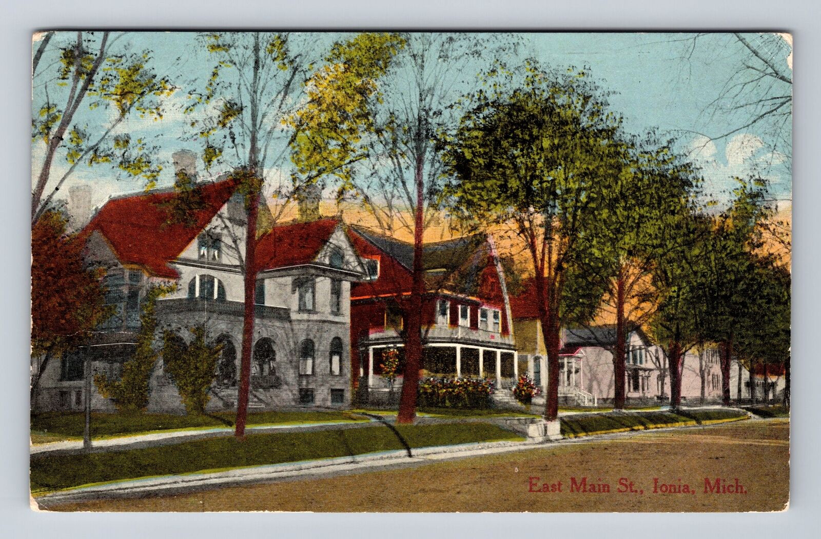 Ionia MI-Michigan, Residences On East Main St, Antique, Vintage c1914 Postcard