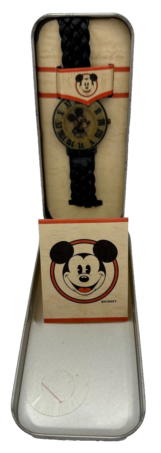 1990s Vintage Fossil X Disney Mickey Mouse Copper & Stone Unisex Watch Tin Case