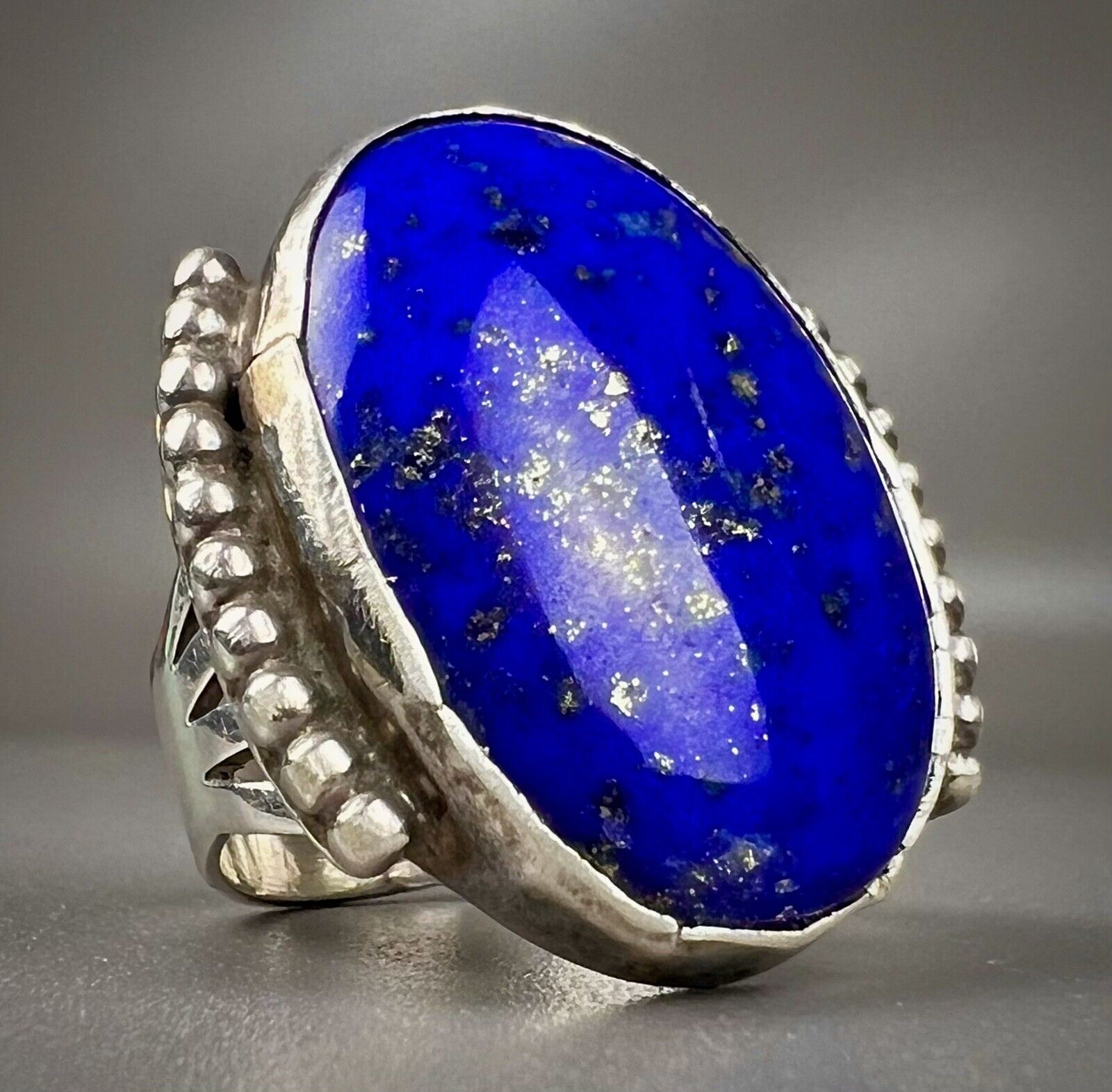 Large Vintage Navajo Sterling Silver Blue Lapis Ring ~ Tommy Jackson ~