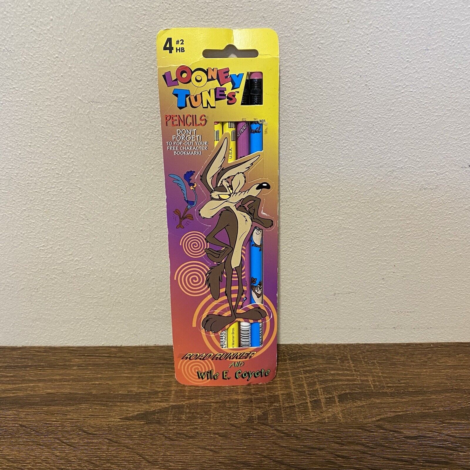 Looney Tunes Pencils Road Runner Wiley E Coyote Wood Set-4 New Vintage 1996