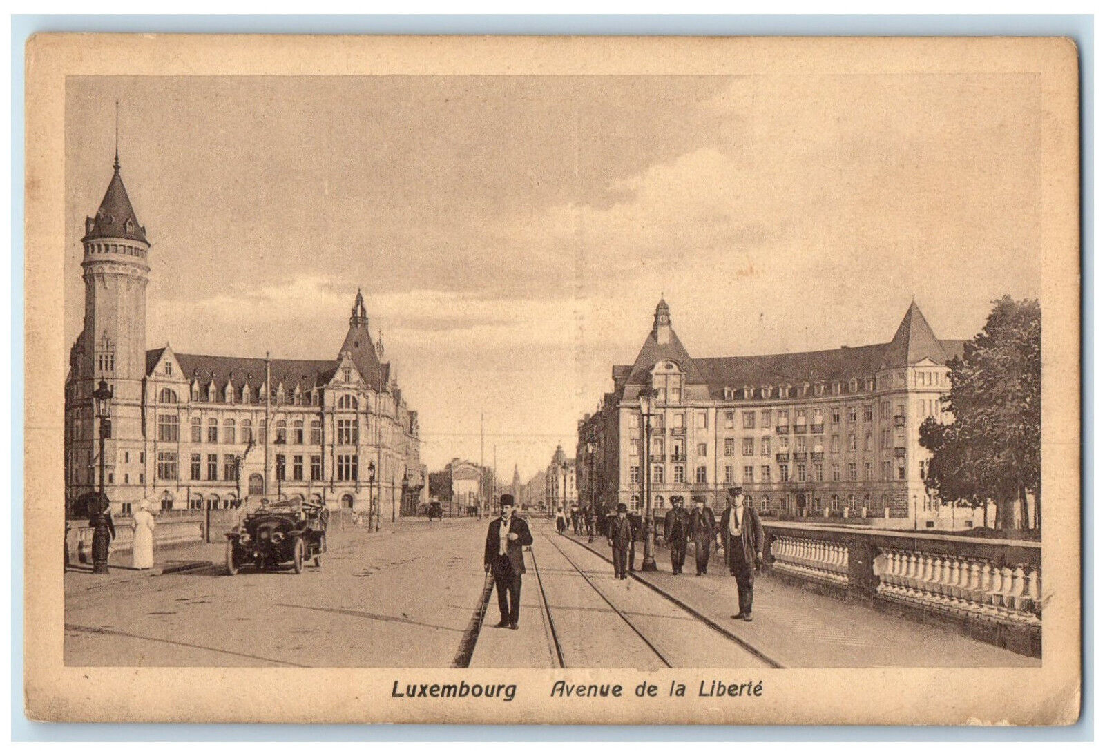 c1930's View of Avenue De La Liberte Luxembourg Antique Unposted Postcard