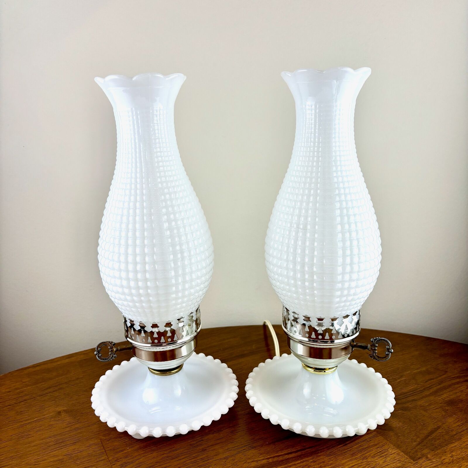 Pair Vintage White Milk Glass Lamps