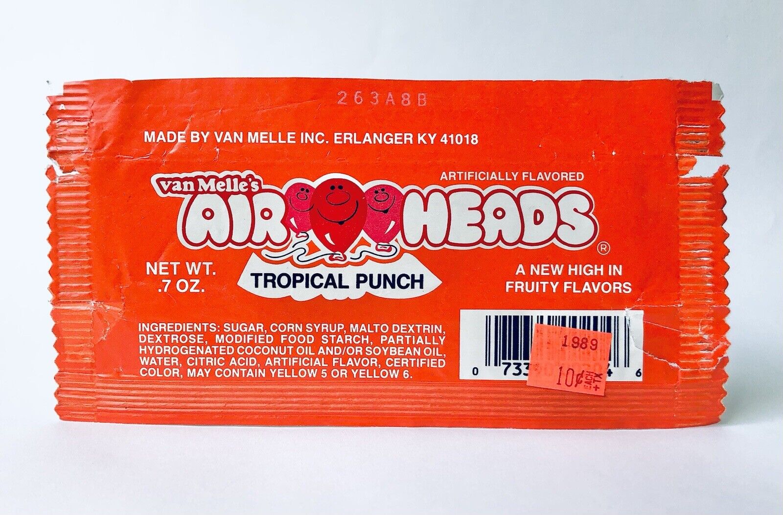 Vintage 1989 Van Melle AIR HEADS Taffy Candy Wrapper 5.75” container TROPICAL