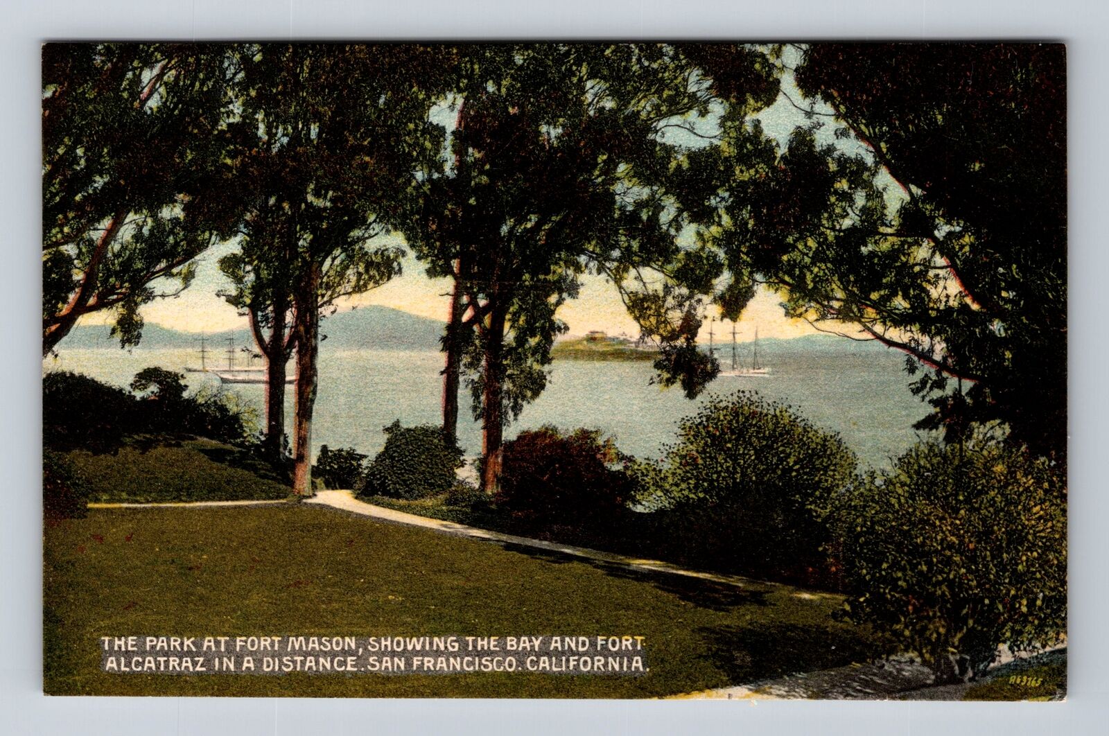 San Francisco CA-California, Fort Mason Park, Oakland Bay, Vintage Postcard