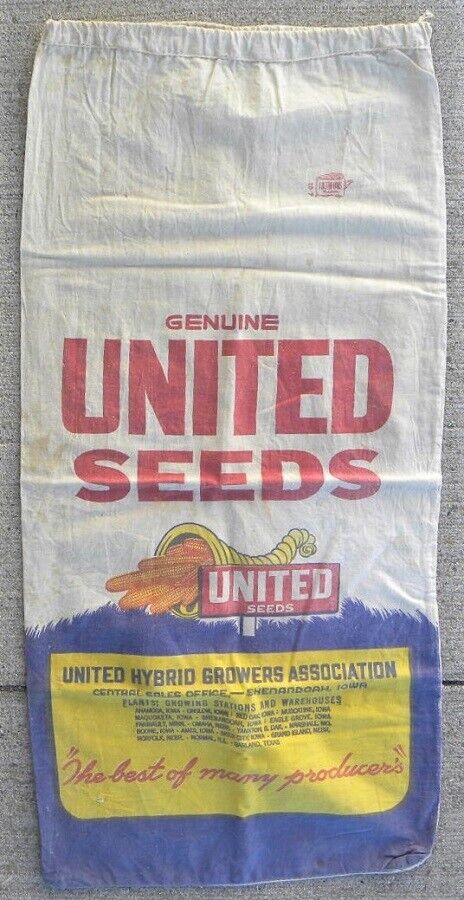 Vintage United Seeds, Shenandoah-Anamosa-Onslow-Red Oak-Ames, Iowa IA Cloth Sack
