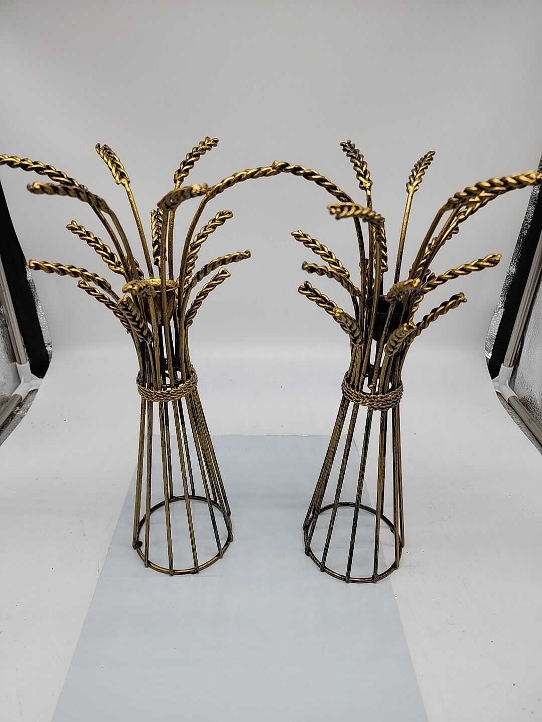 Wheat Candle Holders Wrought Iron Nesting Sheaf Gold Gilt Decorative Vintage MCM