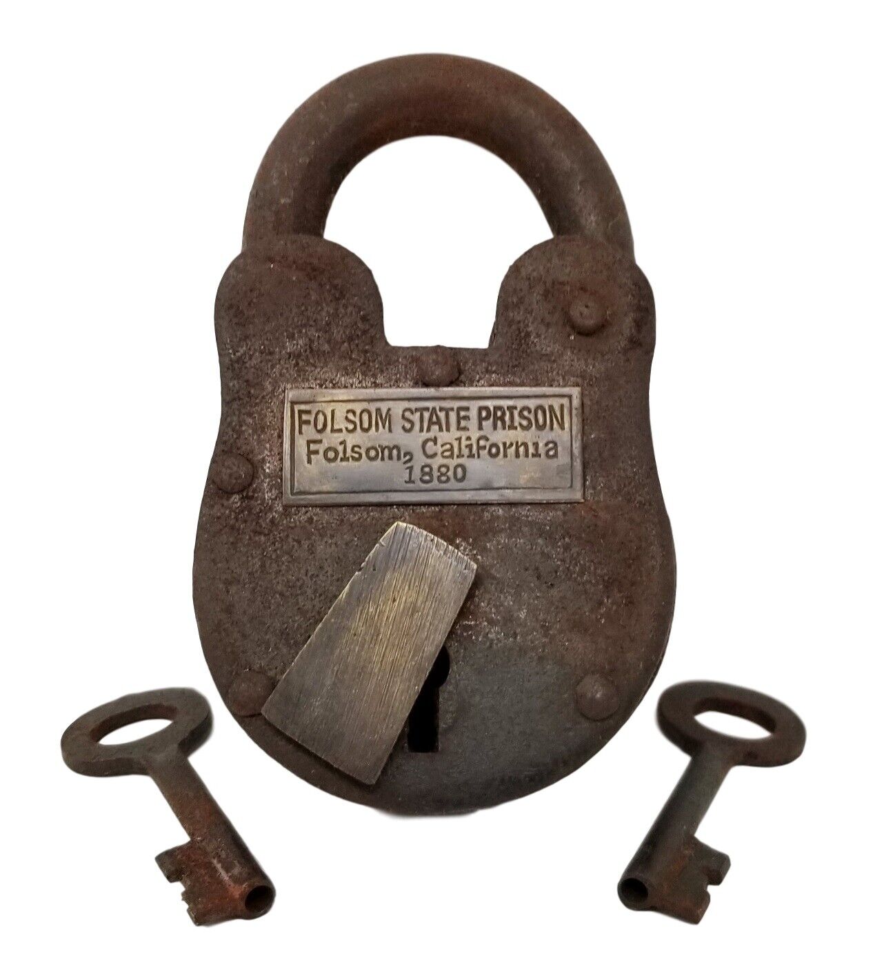 Folsom State Prison Cast Iron 1880 Working Lock W/ Keys Rusty Finish & Brass Tag