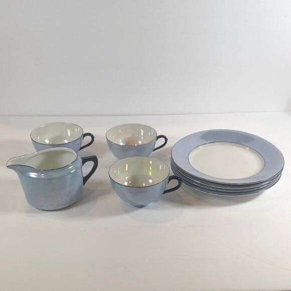 Vintage Pearlized Tea Set Creamer Cups Plates