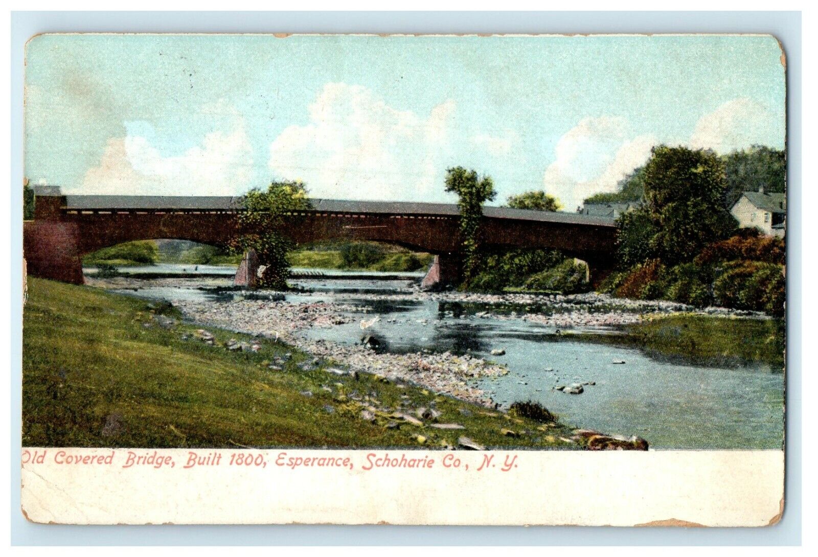 1917 Old Covered Bridge Esperance Schoharie County New York NY Antique Postcard