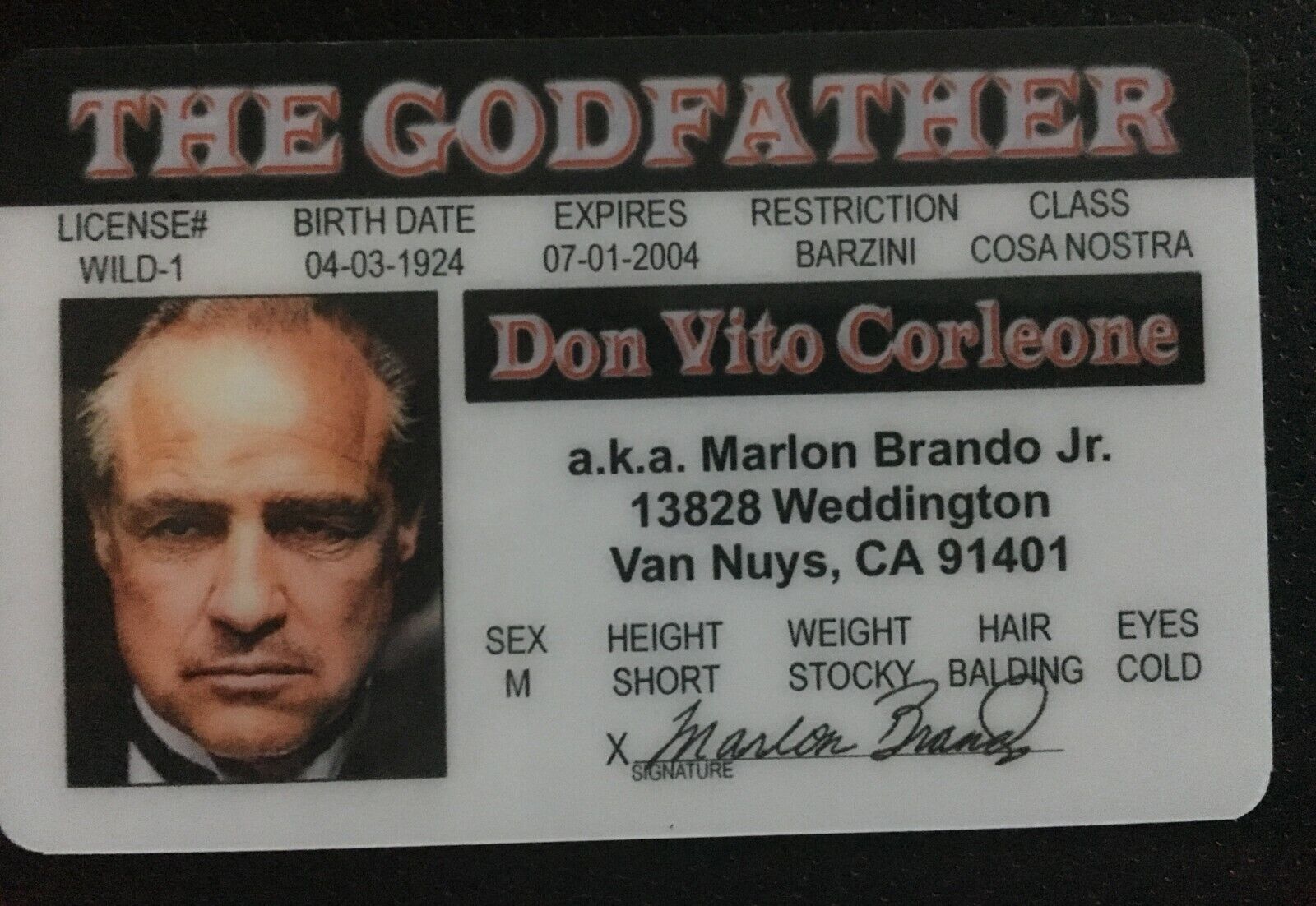 The Godfather MAGNET Don Vito Corleone Marlon Brando Drivers License ID