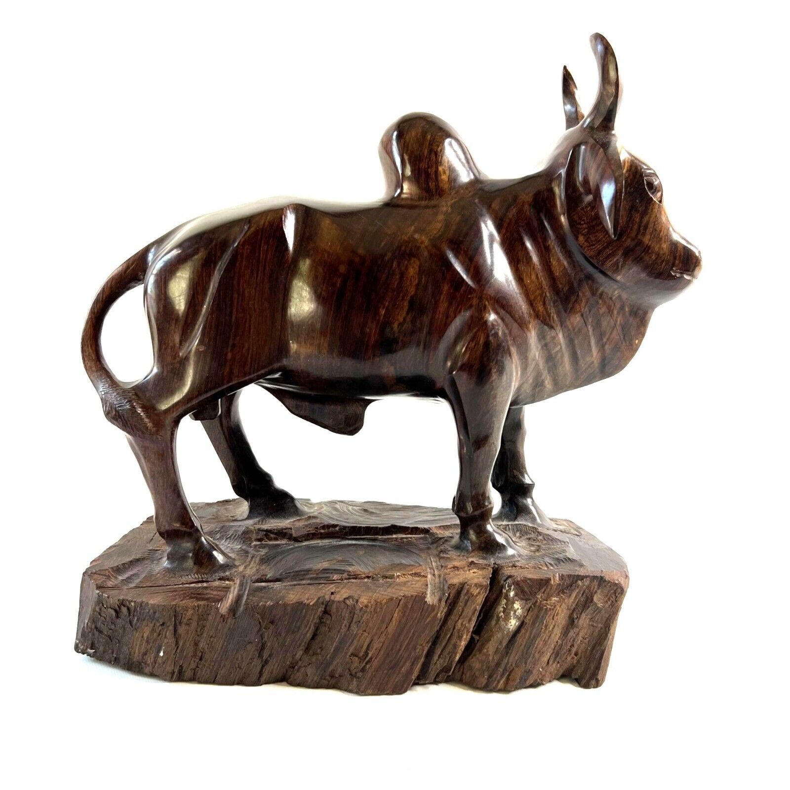 Vintage Estate Large Solid Wood Hand Carved Brahma Bull Ox 12x12 Polished