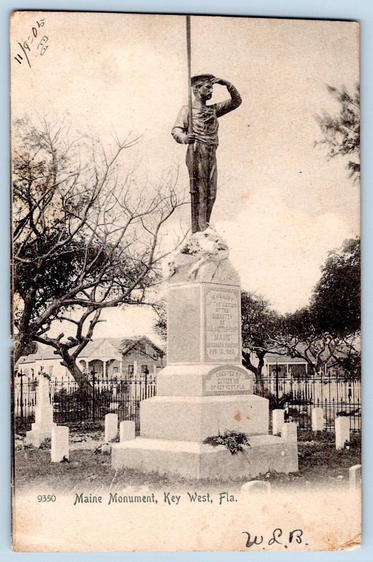 Pre-1907 KEY WEST FLORIDA MAINE MONUMENT MILITARY ROTOGRAPH POSTCARD**TRIMMED**