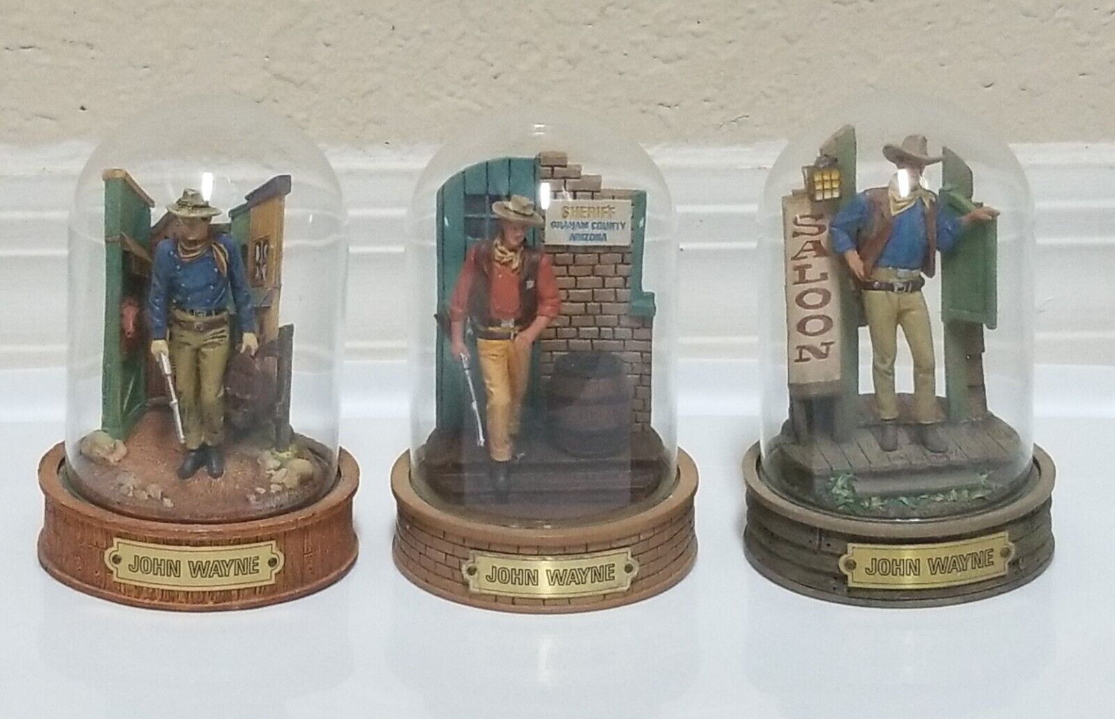 Franklin Mint Lot of 3 John Wayne Hand Painted Sculptures w Glass Domes 5