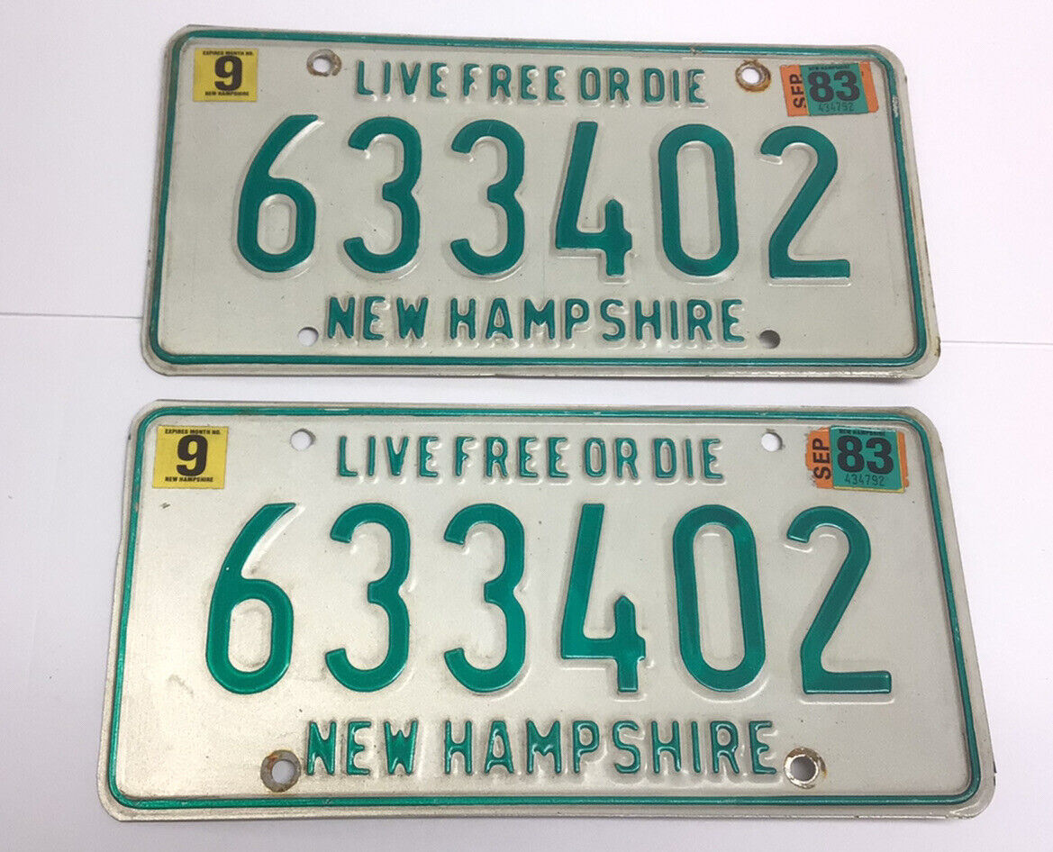 Lot 2 1980s 1983 New Hampshire NH License Plate Pair Set 633402 Live Free Or Die