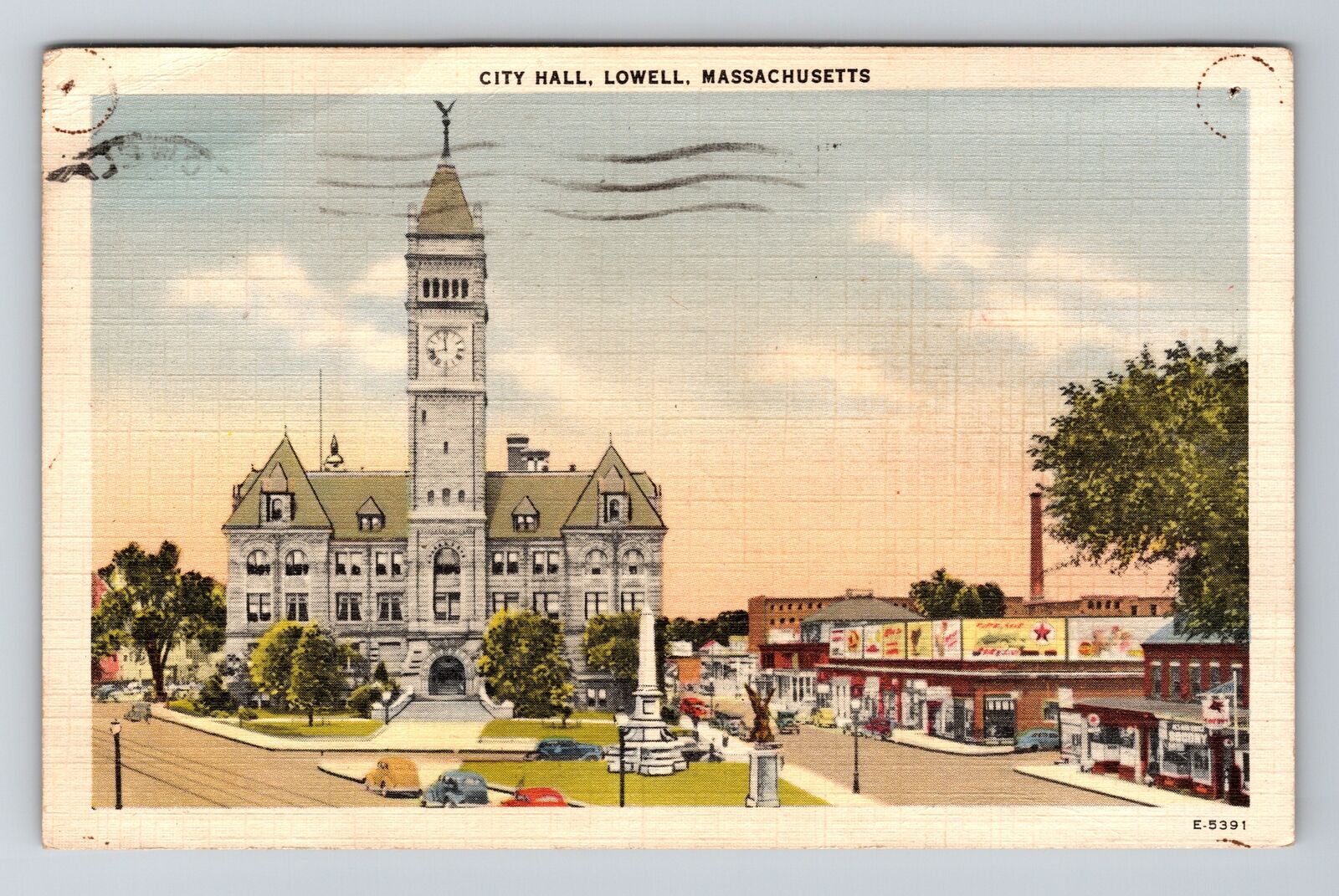 Lowell MA-Massachusetts, City Hall, Clock Tower, Vintage Postcard
