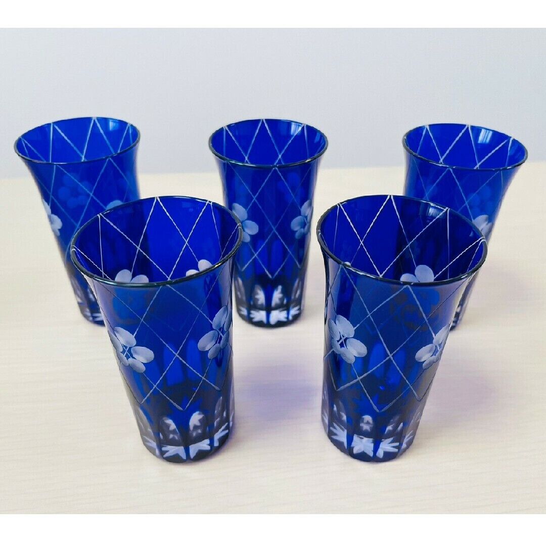 Edo Kiriko Glass Set Of 5, No Box From Japan