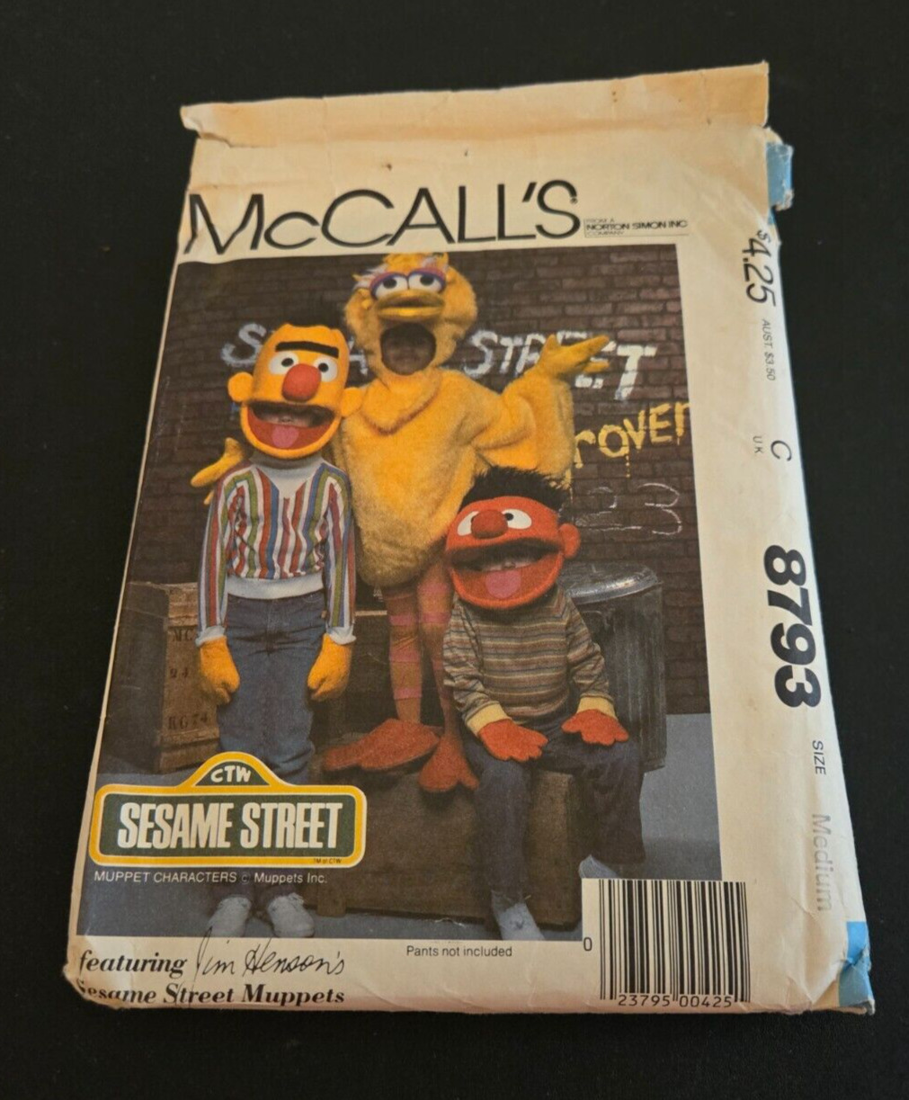McCall's 8793 Sesame Street Bert Ernie Big Bird Costume Size Medium 1983 Vintage