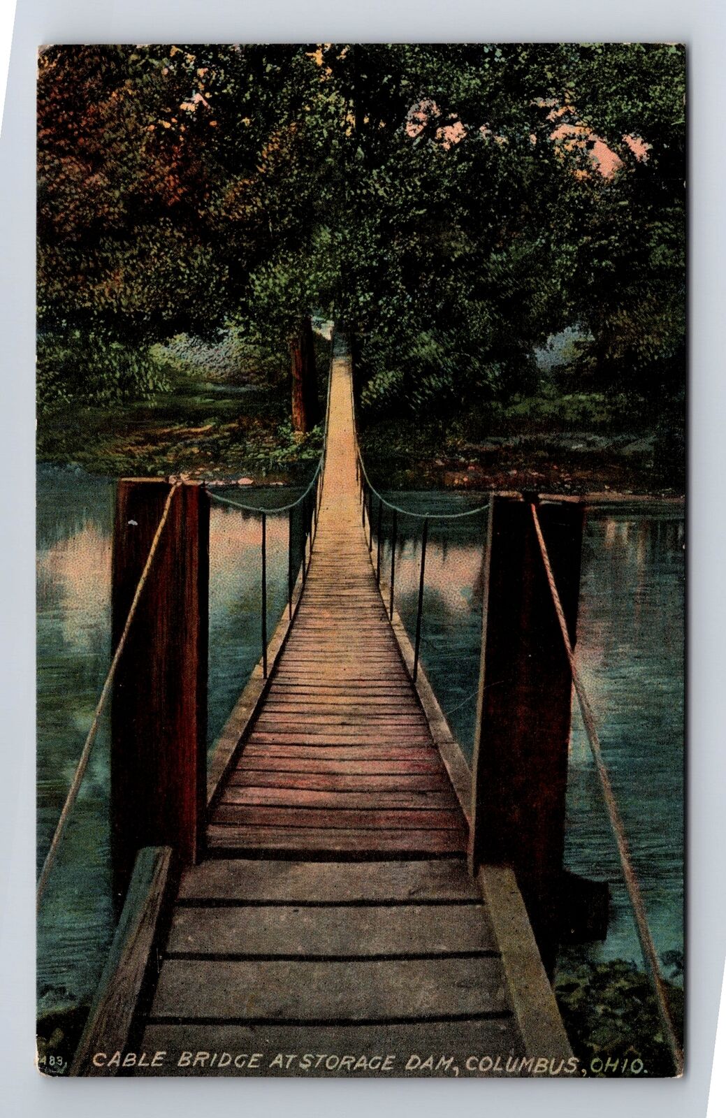 Columbus OH-Ohio, Cable Bridge At Storage Dam, Antique, Vintage Postcard