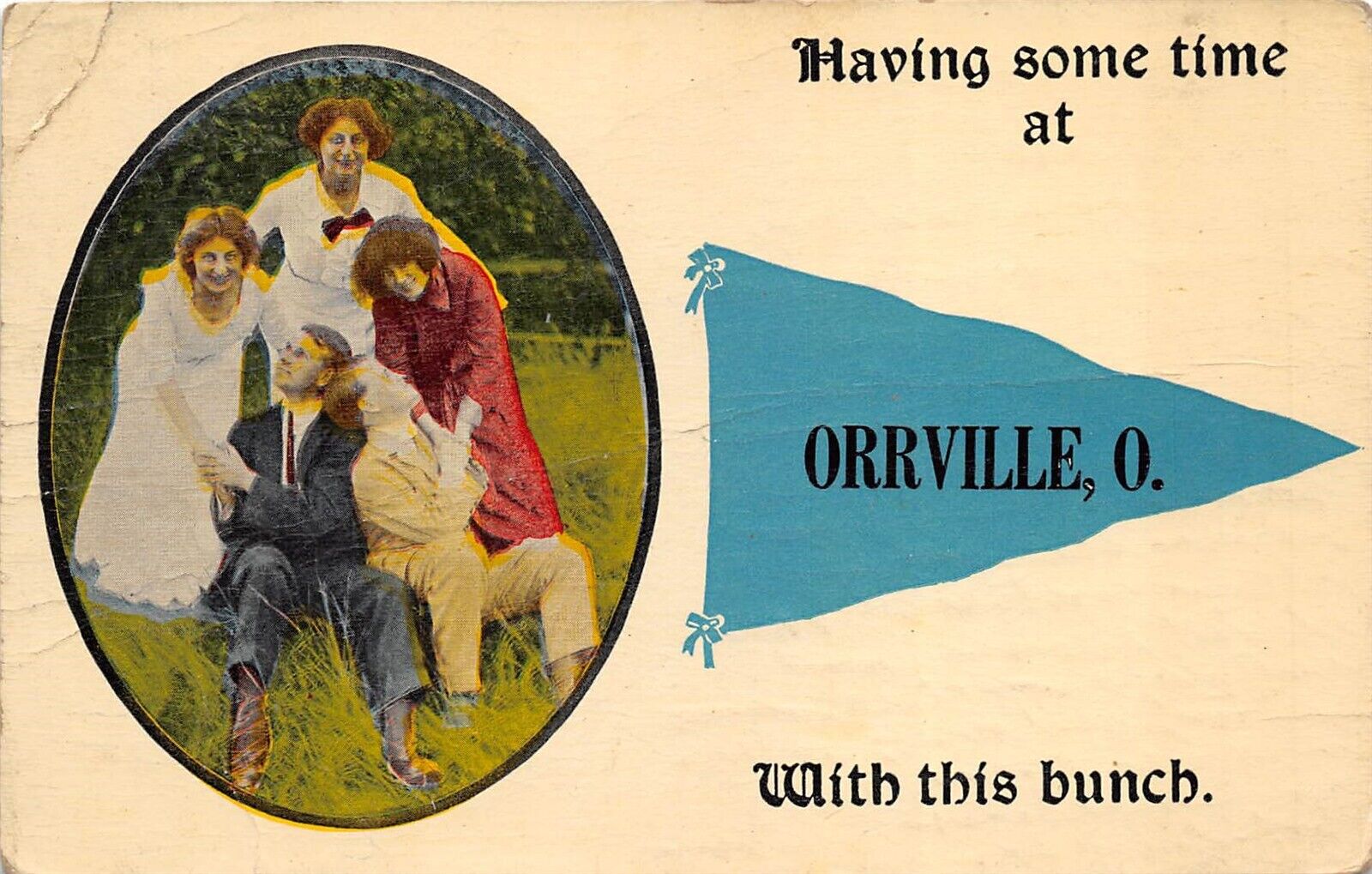 Orrville Ohio 1916 Postcard Pennant Couples Wayne County