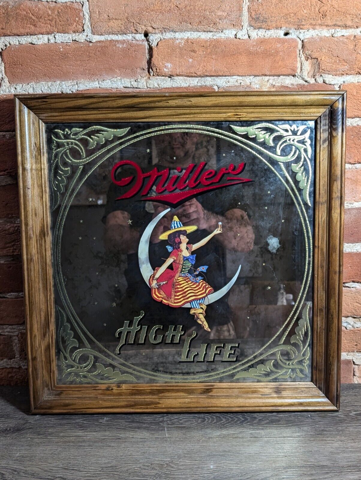 Vintage Original Miller High Life Beer Mirror 18 X 18 Moon Girl 1984