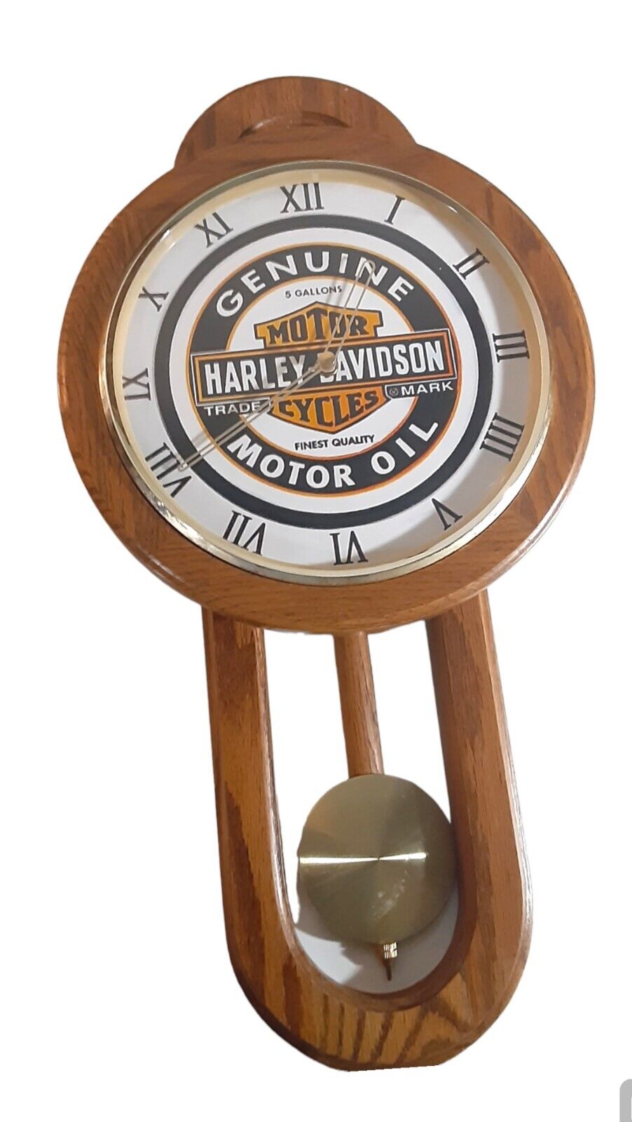 Rare Vintage Harley Davidson Wall Clock Working Pengulum 22* Tall Real Wood
