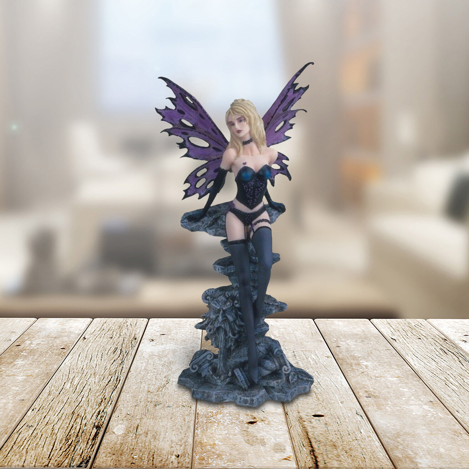 Gothic Dark Fairy w/Gargoyle Fountain Statue 12\