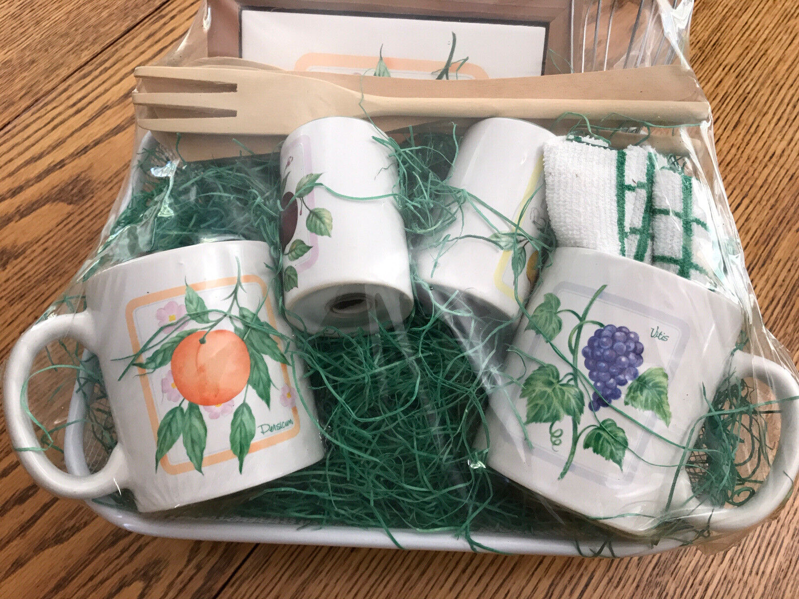 Himark Ceramic fruit design mugs, S&P,Trivet in Basket hostess gift