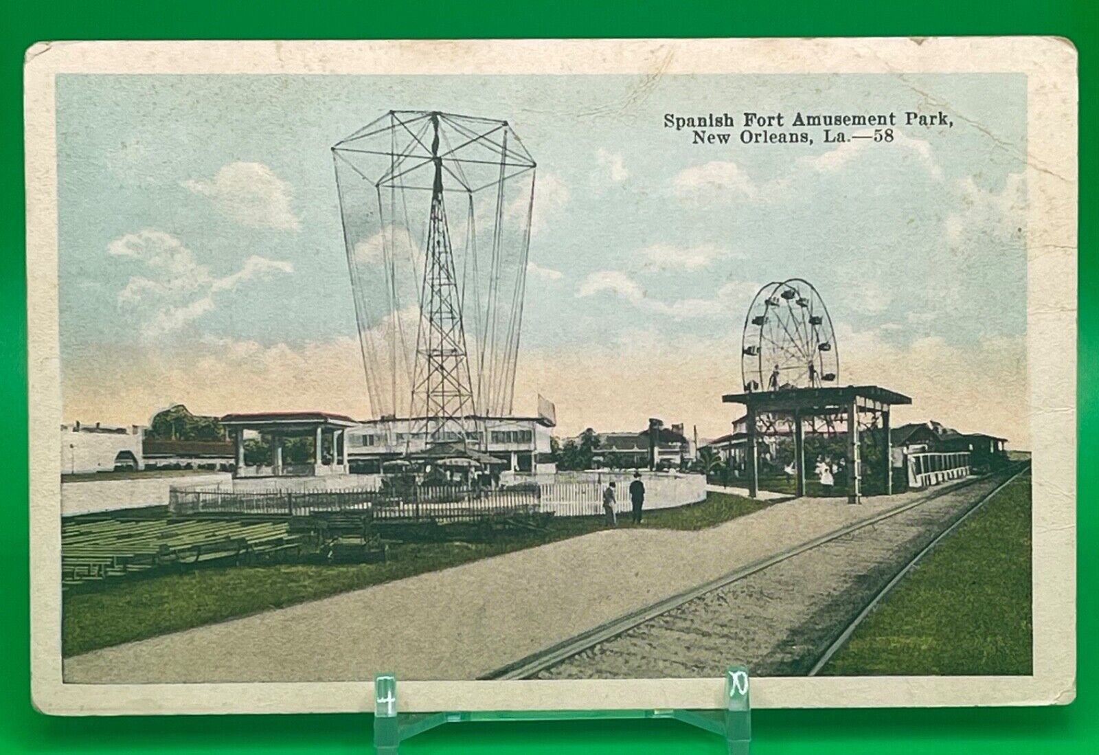 Spanish Fort Amusement Park New Orleans Louisiana Ferris Wheel c1920 Postcard