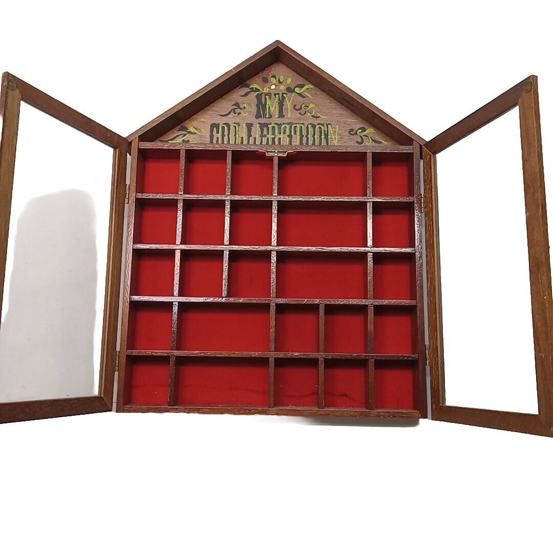 Enesco Wooden “My Collection” Wall Keepsake Box Miniatures 25 Spaces, VTG 