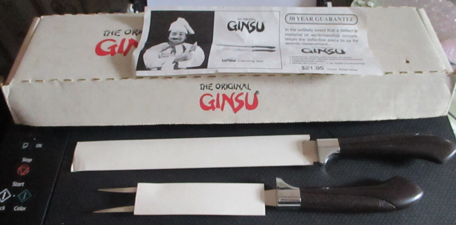 Ginsu Classic Deluxe 2 Piece Carving Set Vintage 50 year Guarantee New old Stock