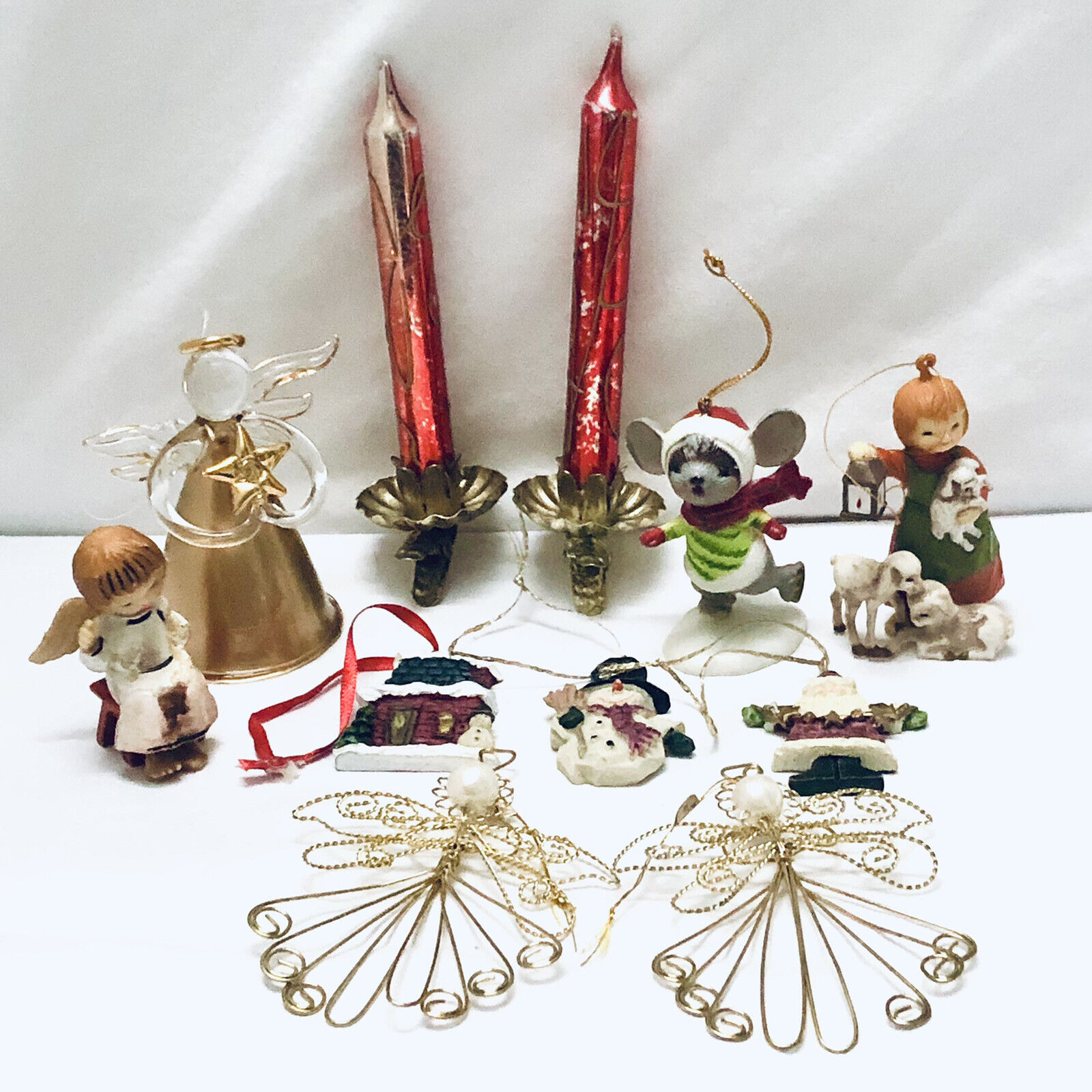 Vintage Christmas Ornaments Lot Ceramic Mercury Glass Candles 